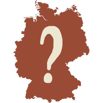 Deutschlandkarte in Braun mit einem großen beigefarbenen Fragezeichen darauf