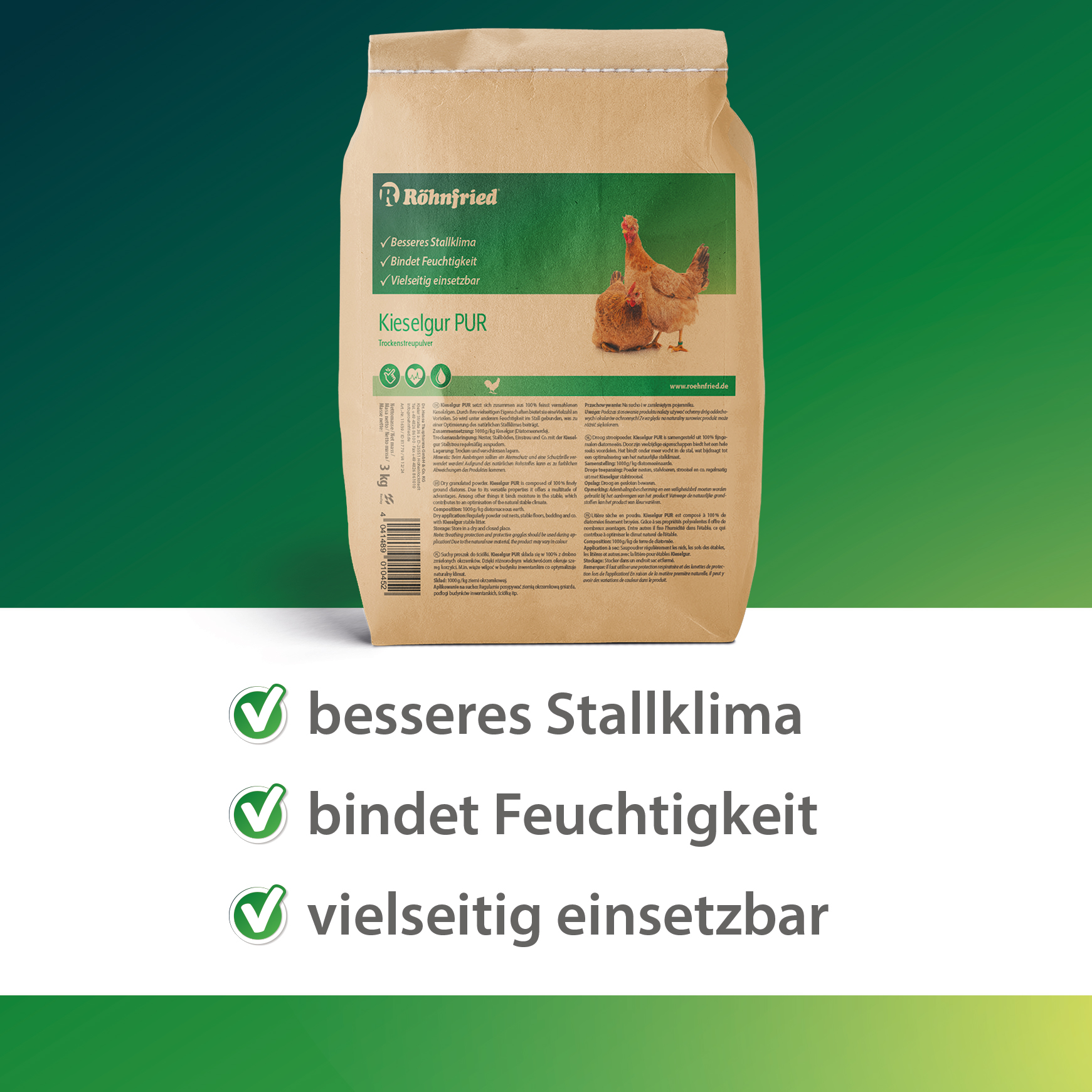 Kieselgur PUR - 3000 g - sílice natural en polvo - para gallineros, conejeras, jardín y hogar