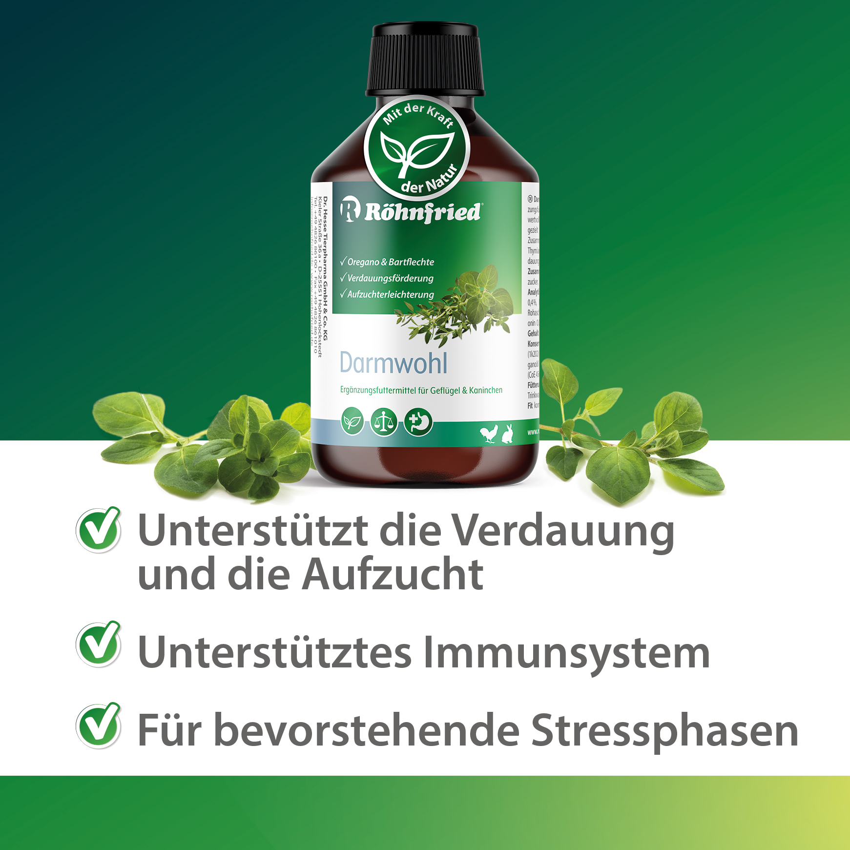 Darmwohl - 250 ml - für Geflügel & Kleintiere, unterstützt Verdauung & Aufzucht, Oregano- & Thymianöl