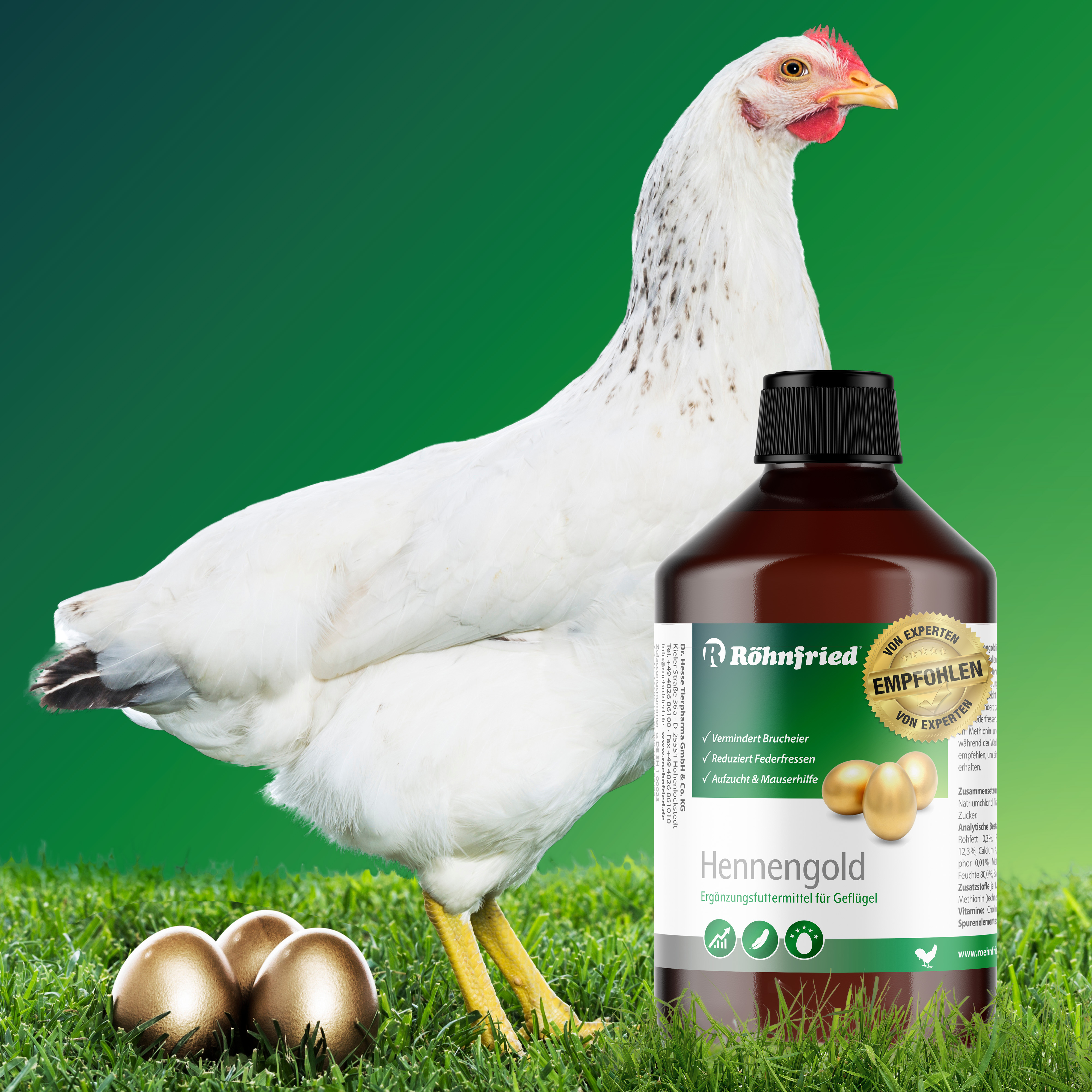 Hennengold - 500 ml - reduces broken eggs & feather pecking - supports feather growth & plumage