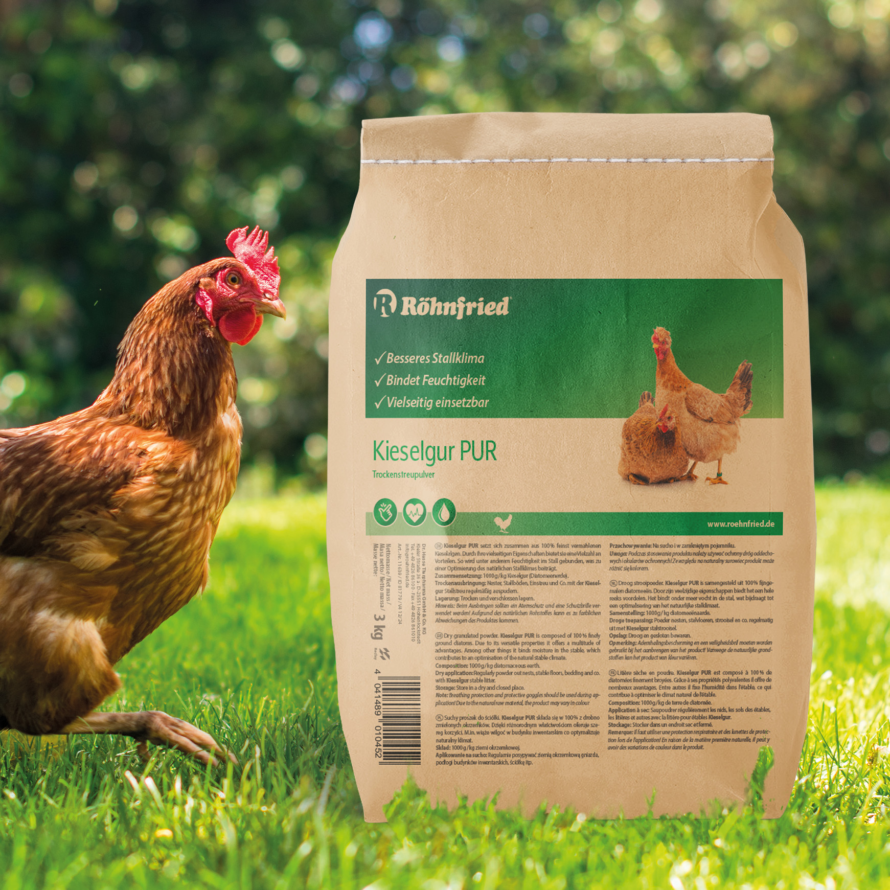 Kieselgur PUR - 3000 g - sílice natural en polvo - para gallineros, conejeras, jardín y hogar