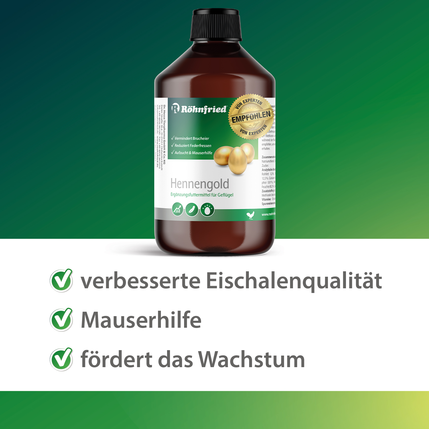 Hennengold - 500 ml - reduces broken eggs & feather pecking - supports feather growth & plumage