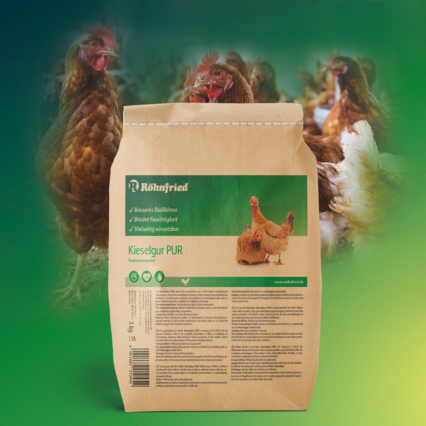 Kieselgur PUR - 3000 g - sílice natural en polvo - para gallineros, conejeras, jardín y hogar