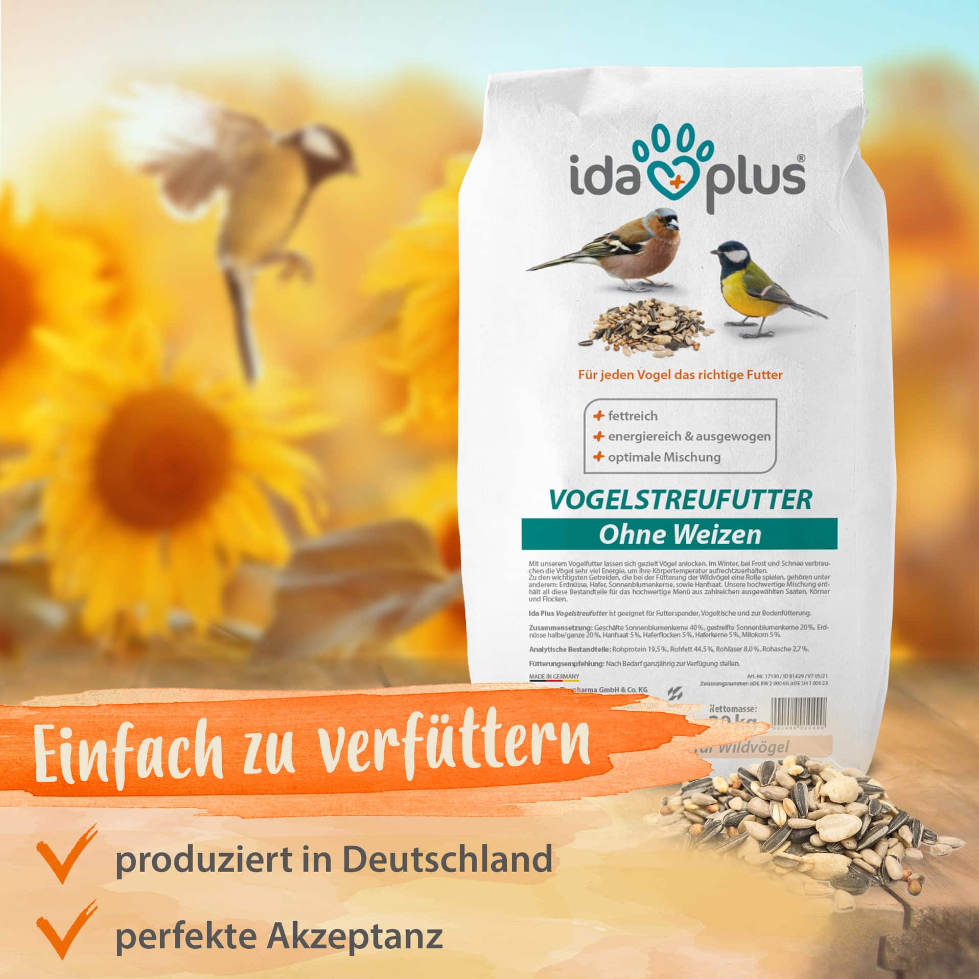 Vogelstreufutter ohne Weizen für Wildvögel - Ganzjahres Vogelfutter - 20 Kg Vogelstreufutter ohne Weizen für Wildvögel - Ganzjahres Vogelfutter - 20 Kg