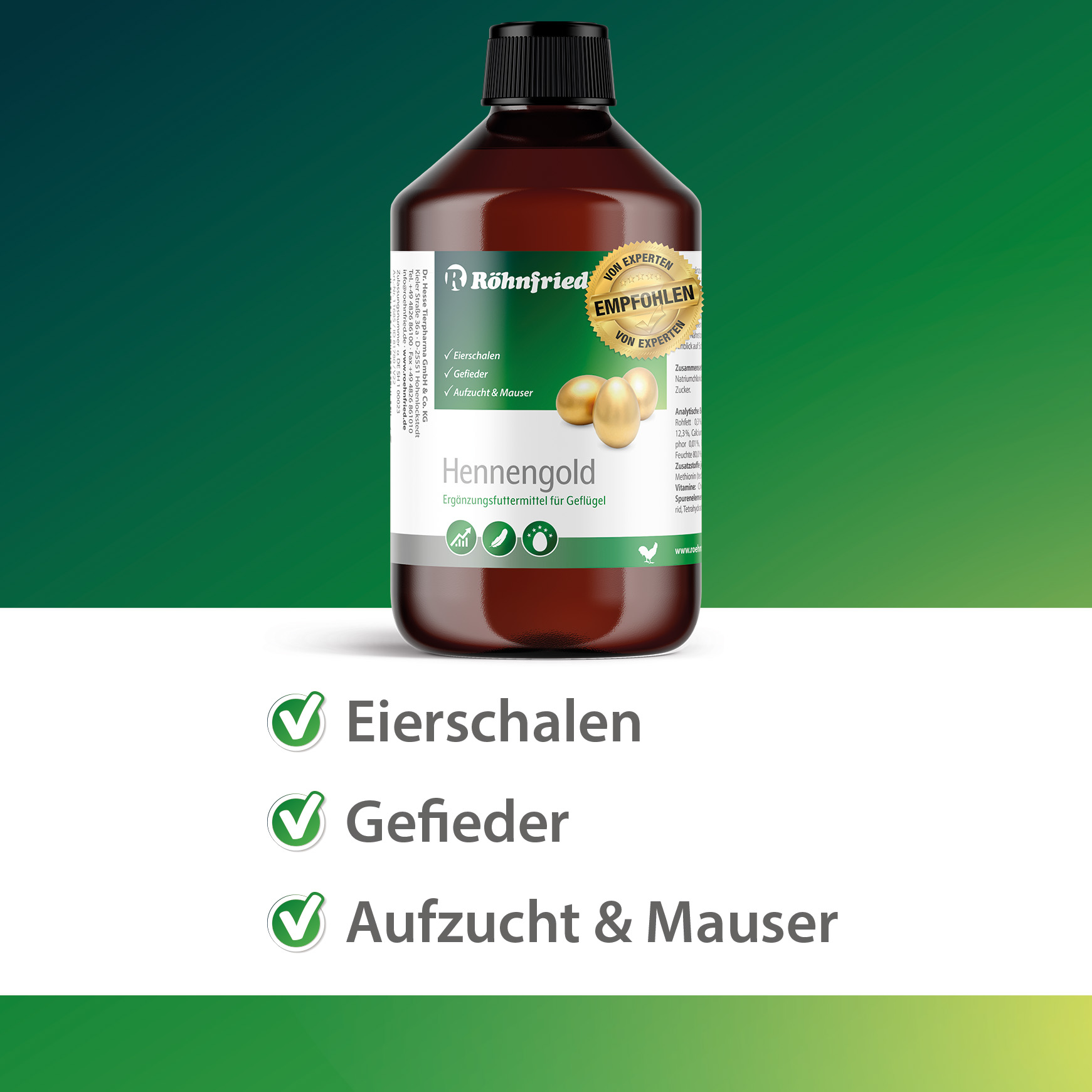 Hennengold - 500 ml - reduces broken eggs & feather pecking - supports feather growth & plumage