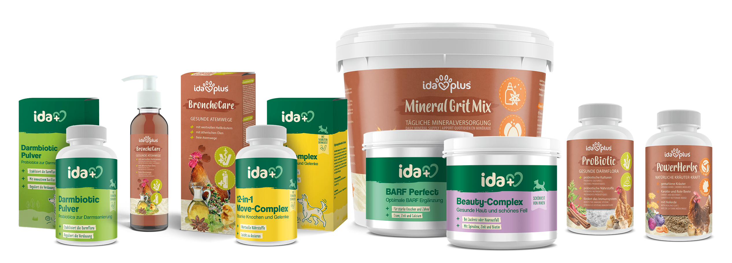 Übersicht über die Ida Plus Produkte Hunde sowie Hobbyfarming