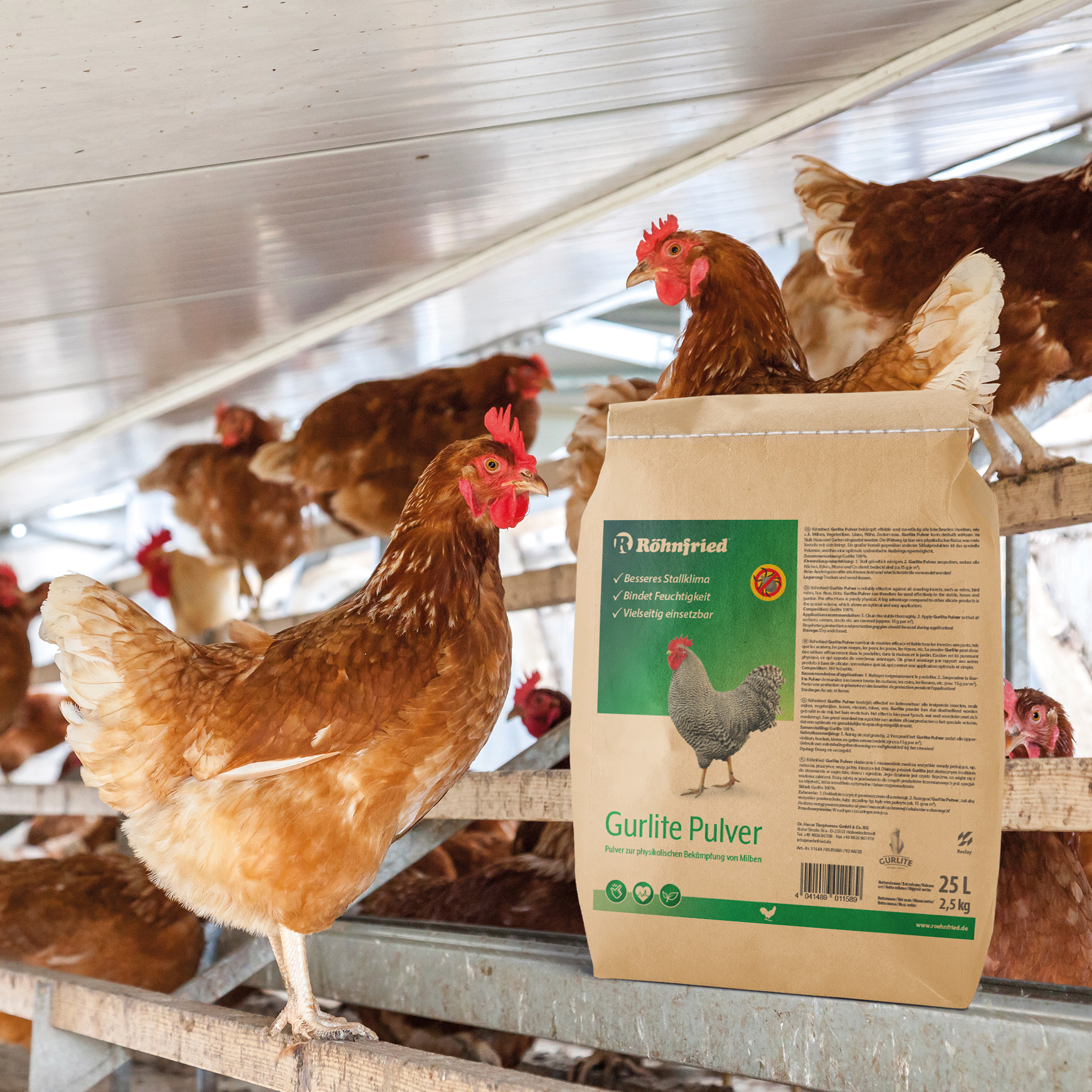 Gurlite® Pulver - 2,5 kg - Effektiver Schutz gegen rote Milbe, Vogelmilben, Läusen, Flöhe, Zecken & Parasiten